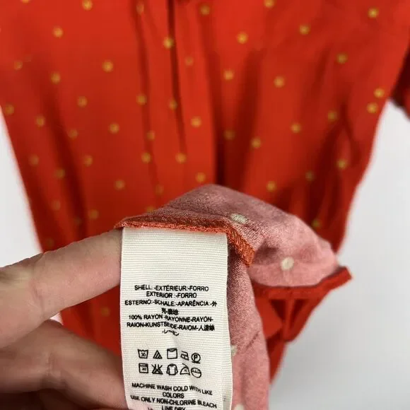 Free People All Yours Orange Polka Dot Tie V Neck Mini Dress Size 0 A Line - Picture 5 of 8